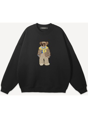 Mad&Calf  Unisex Teddy Guy Baskılı Bisiklet Yaka Oversize Sweatshirt