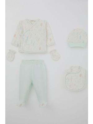 Breeze Kız Bebek Hastane Çıkışı 5 Li Renkli Çiçek Desenli 0-3 Ay, Ekru