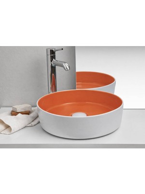 Smanni - Aquarius Rnd Tezgah Üstü Lavabo Mat Beyazturuncu Outlet - LV1150-308-