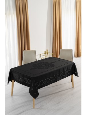 Tropik Home Jumbo Jakar Siyah Sıvı Geçirmez Kumaş Pano 4-6 Kişilik Masa Örtüsü (140X180)