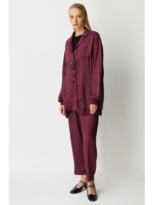 Ghisa Kadın Kendinden Desenli Mürdüm Ceket Takım 26KGSTKM3151