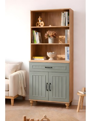 Gülsün Kapaklı Şifonyer ve Kitaplık Set | MDF Kalite | Ağaç Ayaklar | Estetik Renkler