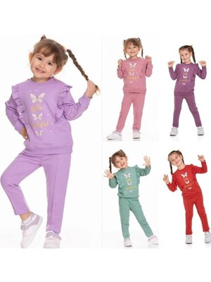 Lumino Kelebek Baskılı Fırfırlı 2'li Kız Çocuk Takım