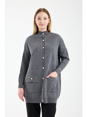 Invee Fransız Triko Yün Hırka Gri