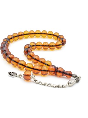 Murty99 Gümüş Kaplama Kamçılı Faris Döküm Tekerlek Kesim Sarı Sıkma Kehribar Tesbih