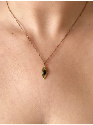 Triya Wear Studio-Kararmaz-Doğal Taş Detaylı-Gold Renk Kadın Kolye