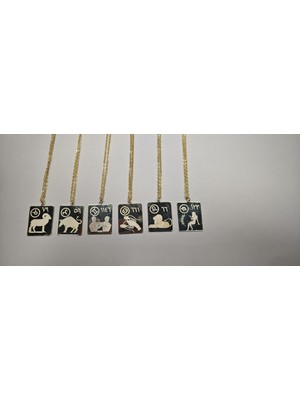 Prof. Nari Dikdörtgen Tasarım Burç Serisi Lazer Çizim Kolye Ucu