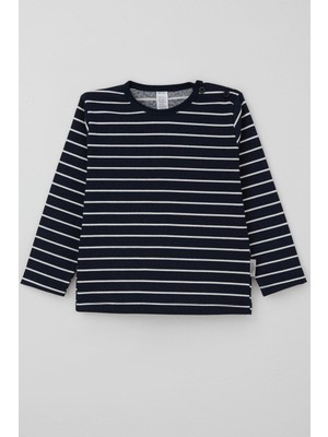 Breeze Erkek Bebek Uzun Kollu Tişört Patlı Çizgili 9 Ay-3 Yaş, Lacivert