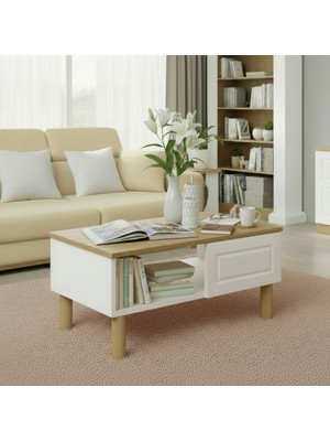 Misterium Lyra Membran Kapaklı Modern Dikdörtgen Orta Sehpa - Beyaz