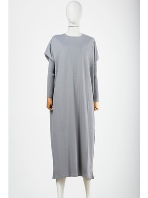 Invee Sıkma Kol Triko Elbise Gri