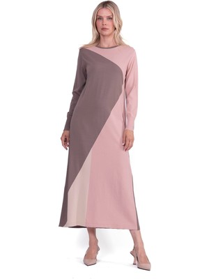 Invee Gometrik Triko Elbise Vizon