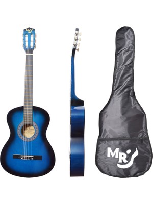 Manuel Raymond MRC275BLS Klasik Gitar - Mavi Burst (Eğitim - Başlangıç Seti) | Ihlamur Gövde ve Kapak, Mavi Burst Parlak Cila, Naylon Teller, Koruyucu Kılıf Hediyeli | Uyum: 4/4 Boy (Tam Boy)