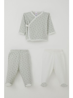 Breeze Erkek Bebek Hastane Çıkışı 3 Lü Minik Üçgenler Desenli 0-4 Ay, Su Yeşili