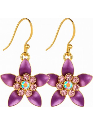 Tuqos Kadın  Lila Taşlı Çiçek Küpe  2,5 cm