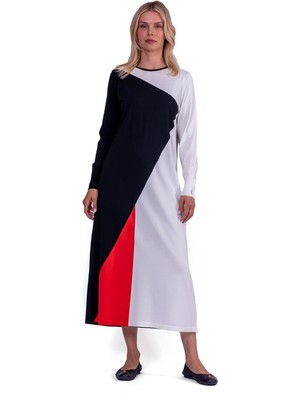 Invee Gometrik Triko Elbise Siyah