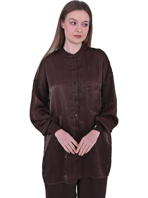 Invee Parlak Gömlek Kahve