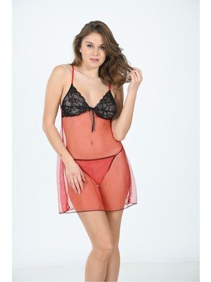 Sistina Kırmızı Tül Gecelik - 650