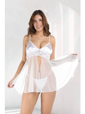 Sistina Beyaz Tül Gecelik - 671