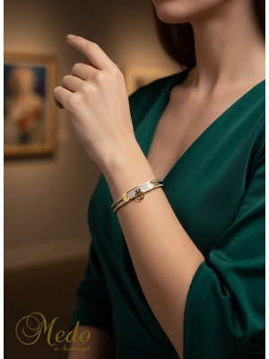 Medo E-Konsept Zirkon Taşlı Kelepçe Bileklik | Altın Kaplama Çelik Kadın Aksesuarı-Son 2 Adet