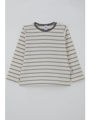 Breeze Erkek Bebek Uzun Kollu Tişört Patlı Minimal Çizgili 9 Ay-3 Yaş, Ekru