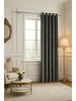 Bercem Home Kadife Dokulu Fon Perde - Antrasit - Kuş Gözlü Dikim - (Rustik Için)