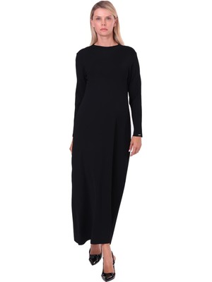 Invee Dolu Triko Elbise Siyah