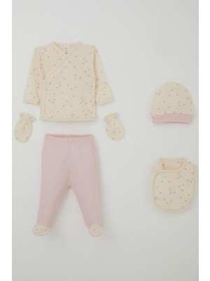 Breeze Kız Bebek Hastane Çıkışı 5 Li Çiçek Desenli 0-3 Ay, Krem