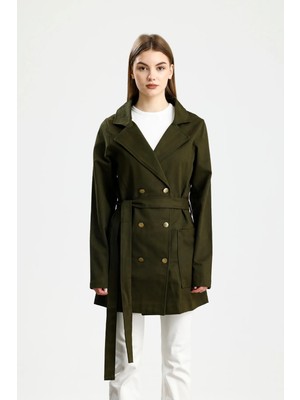 Pamuklu Gabardin Kruvaze Fıt Ceket Haki