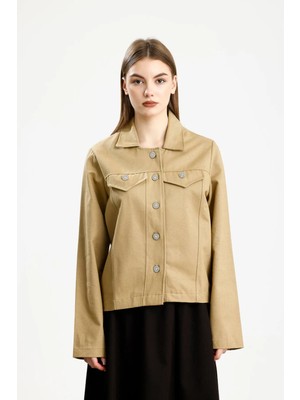 Pamuklu Gabardin Kapaklı Fıt Ceket Hardal