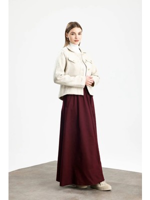 Pamuklu Kaşe Çizgili Fıt Ceket Krem