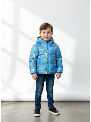 Stilera Erkek Çocuk Desenli Mavi İçi Peluş Şişme Mont 1-5 Yaş