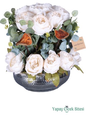 Yapay Çiçek Sitesi Metal Saksıda Premium Yapay Çiçek Aranjmanı Model 2