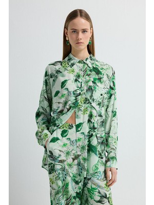 Love My Body Desenli Cepli Gömlek Yeşil 130L9485001