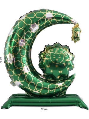 Pandoli Yeşil Renk Ayakta Durabilen Ramazan Ay Yıldız Kandil Temalı Folyo Balon 75X57 cm 1 Adet