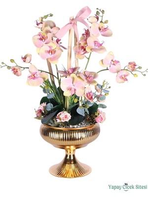 Yapay Çiçek Sitesi Metal Saksıda Premium Yapay Orkide Aranjmanı Model 5