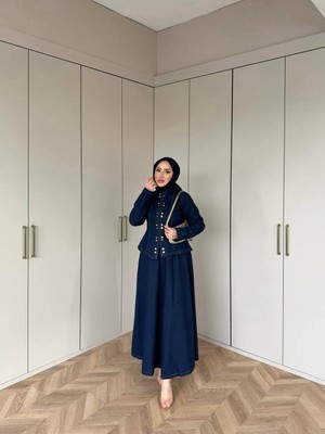 Molly Nelly Kadın Çift Düğme Detaylı Şık Kot Etekli Takım