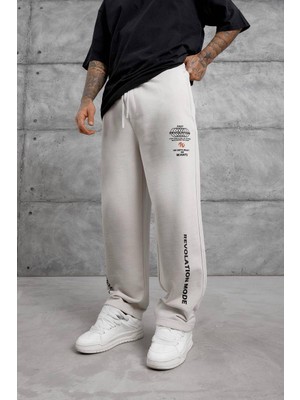 "revolation Mode" Yazılı Grafik Baskılı Oversize Eşofman Altı