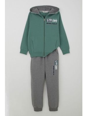 Breeze Erkek Çocuk Eşofman Takım Kapüşonlu Yazı Baskılı Cepli 8-14 Yaş, Zümrüt Yeşili