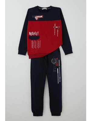 Breeze Erkek Çocuk Eşofman Takımı Cep Kapak Detaylı Yazı Baskılı 7-12 Yaş, Kırmızı