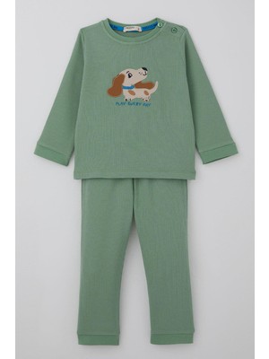Breeze Erkek Bebek Eşofman Takımı Sevimli Köpekçik Nakışlı 9 Ay-3 Yaş, Mint Yeşili