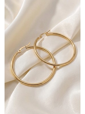 Lykos Çelik Gold Renk 43 mm Halka Model Kadın Küpe