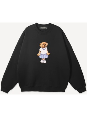 Mad&Calf  Unisex Pretty Teddy Baskılı Bisiklet Yaka Oversize Sweatshirt