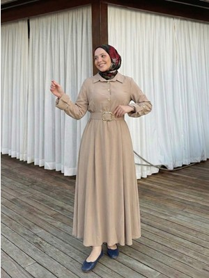 Foremia Yarım Pat Kaplama Kemer Detay Elbise-Vizon -