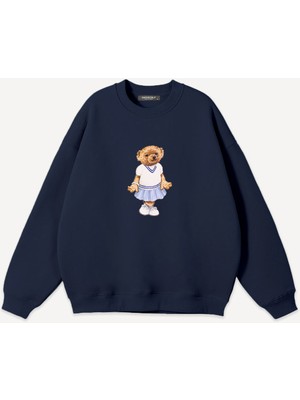 Mad&Calf  Unisex Pretty Teddy Baskılı Bisiklet Yaka Oversize Sweatshirt