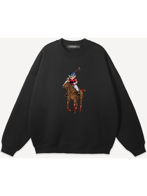Mad&Calf  Unisex Teddy Cowboy Baskılı Bisiklet Yaka Oversize Sweatshirt