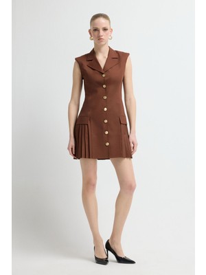 Adl Piliseli Mini Elbise Kahve 12445735002