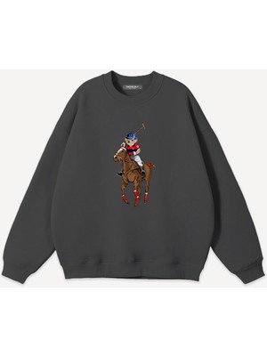 Mad&Calf  Unisex Teddy Cowboy Baskılı Bisiklet Yaka Oversize Sweatshirt