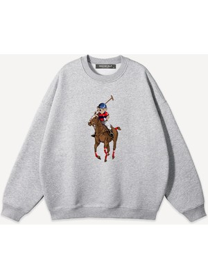 Mad&Calf  Unisex Teddy Cowboy Baskılı Bisiklet Yaka Oversize Sweatshirt
