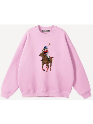 Mad&Calf  Unisex Teddy Cowboy Baskılı Bisiklet Yaka Oversize Sweatshirt