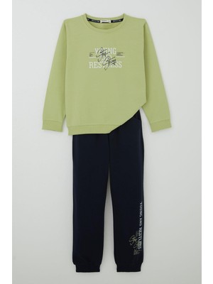 Breeze Erkek Çocuk Eşofman Takımı Yazı Baskılı 4-8 Yaş, Fıstık Yeşili